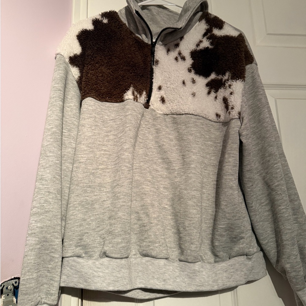 SHEIN Gray and Brown Cowl Neck Sweater
